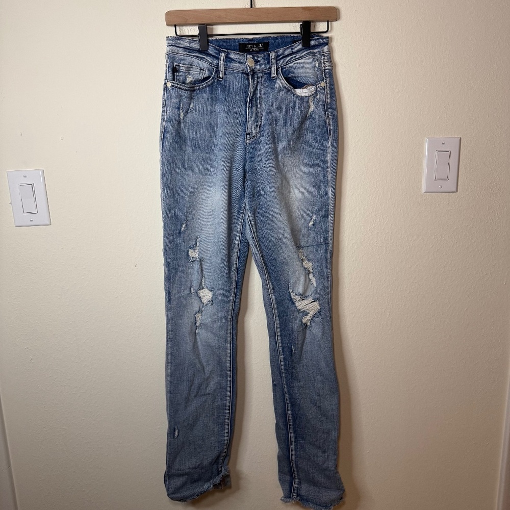 Judy Blue Boyfriend Fit Jeans Women's Size 5/27 Blue Denim Distressed Festival